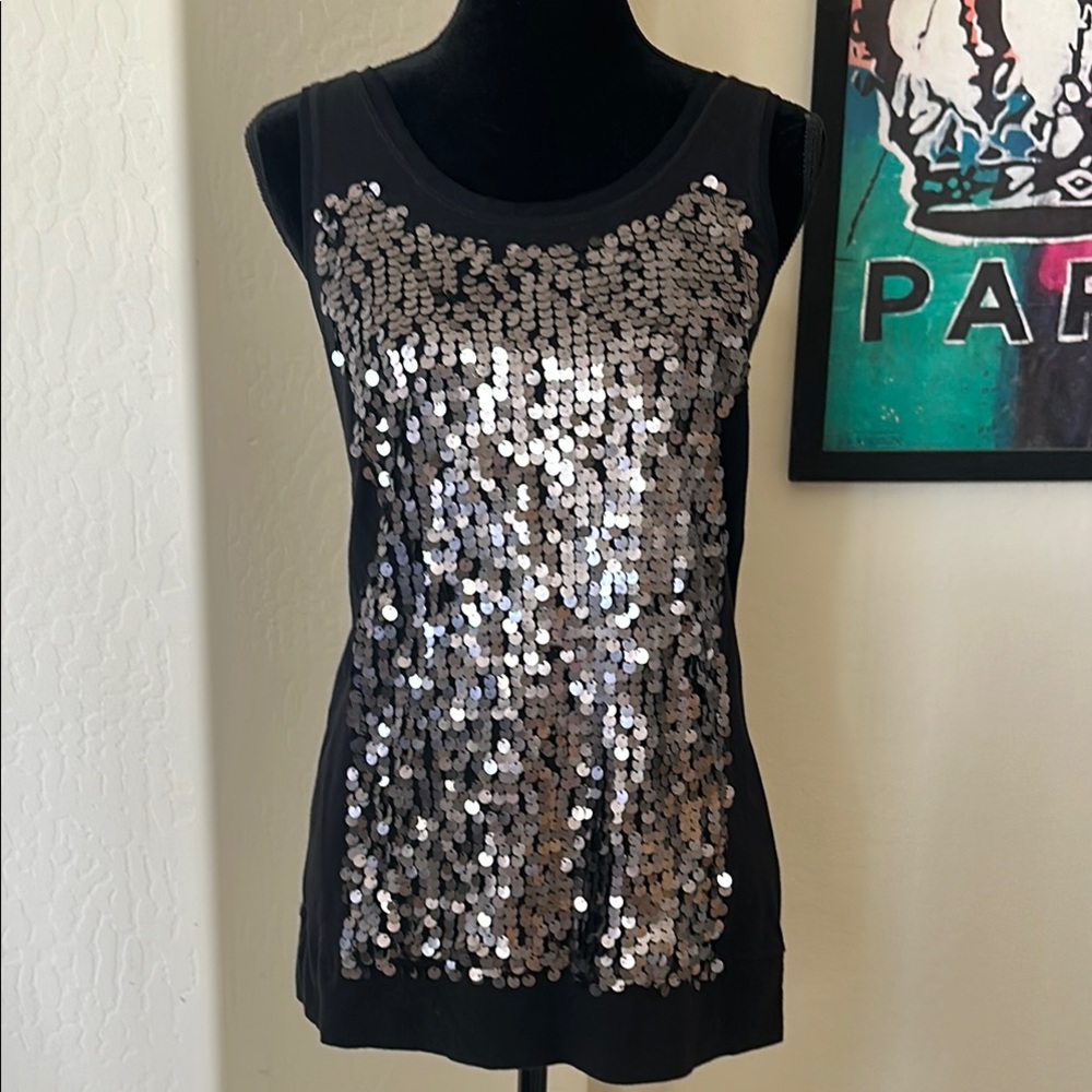 Stylish Simply Vera Vera Wang Gun Metal Antique Look Sequin Tank Top Size M